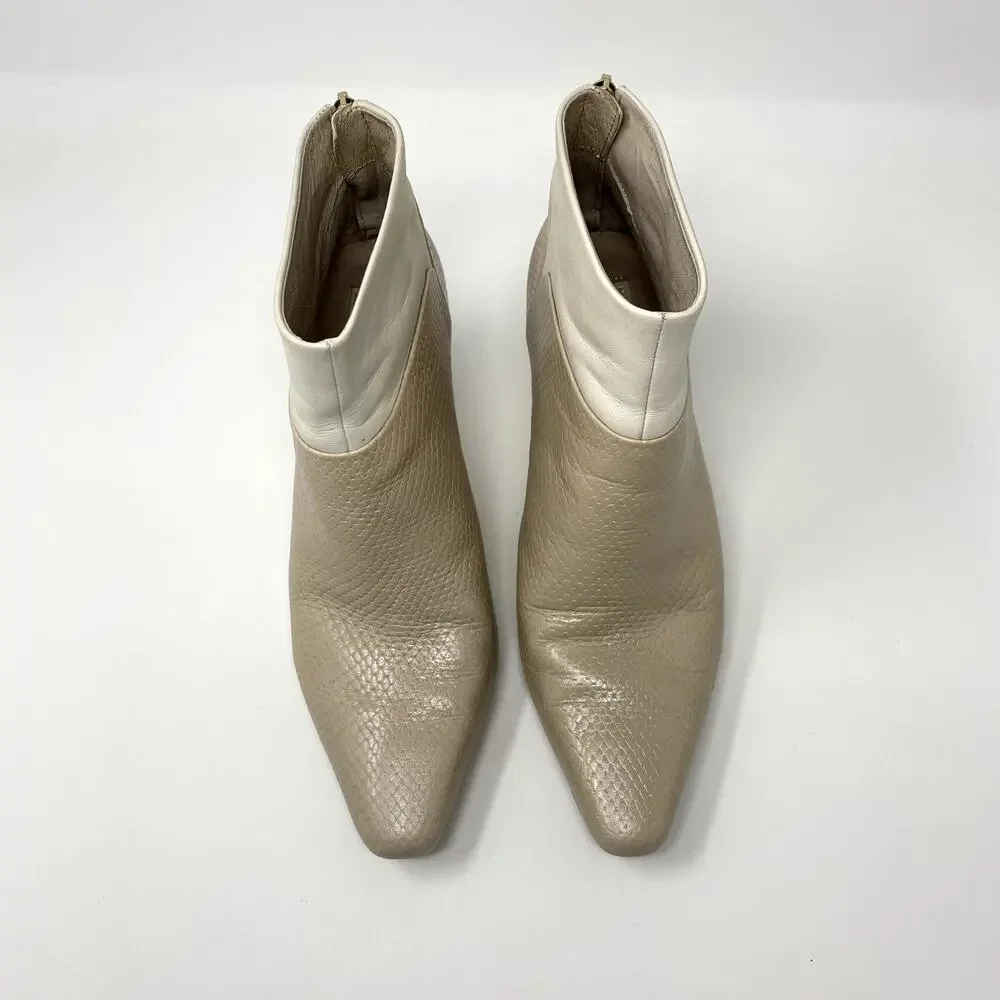 Louise et Cie Lydie Cream Tan Snakeskin Leather Pointed Toe Ankle Booties 8